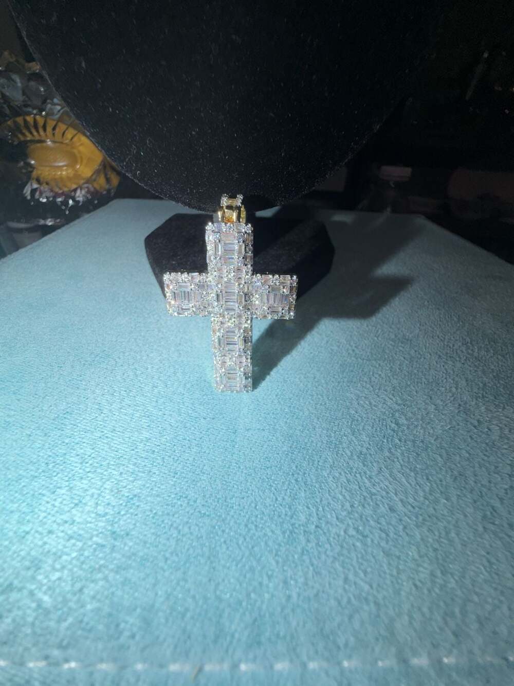 Thermal infused over brass 14k gold  Baguette Cut ice cz cross